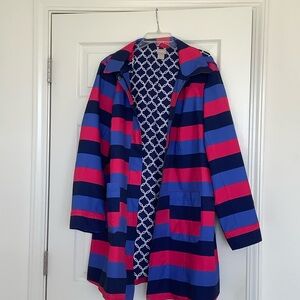 Chico's Vibrant Pink and Blue Striped Trench Coat